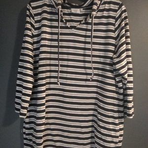 Women's Crown & Ivory Beach XL White Long Sleeve Striped Hoodie Pockets Sz. XL